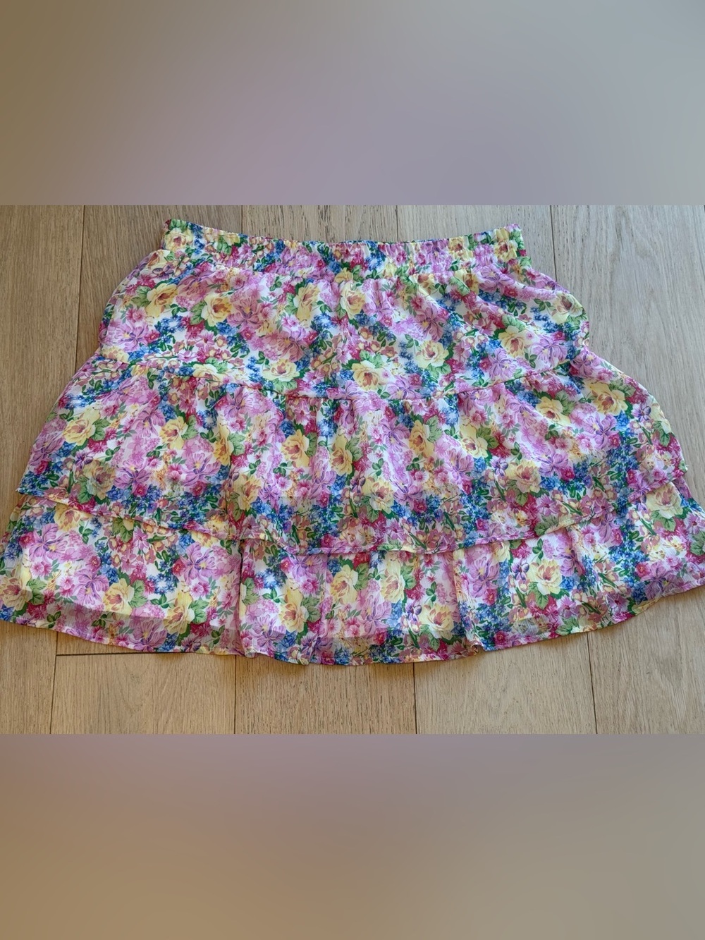 Autres Filles Floral Tiered Mini Skirt XL | Pastel Cottagecore Summer Skirt